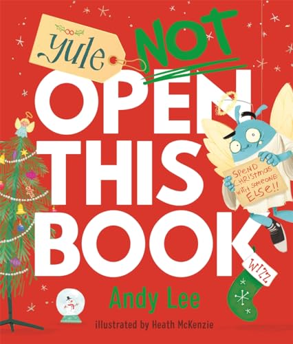Red book cover with large white text, an elf, and festive decorations.