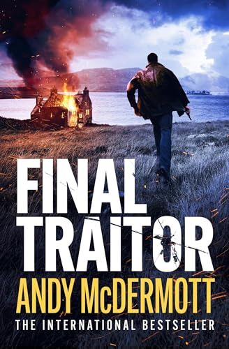Book cover: man walking away from burning house in a landscape.