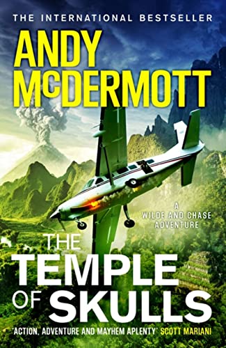 Book cover: airplane flying over mountains, title "The Temple of Skulls".