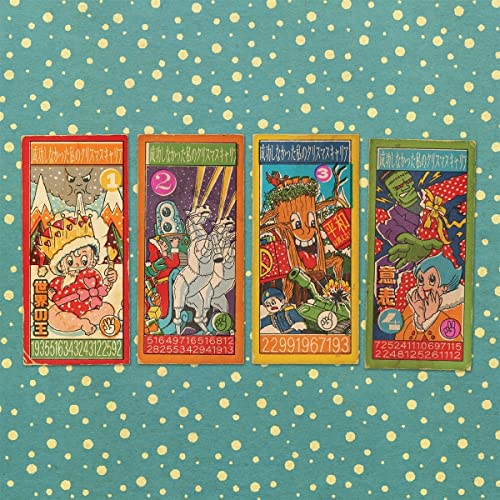 Four colorful, illustrated CD cases with cartoon characters on a teal background.