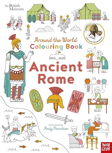 Colouring book cover depicting scenes and figures from Ancient Rome.