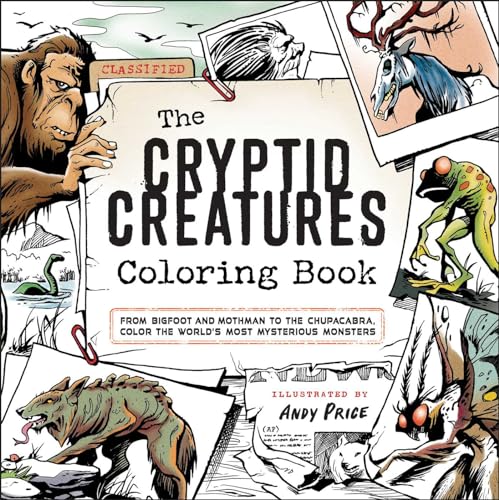 Coloring book cover featuring illustrations of mythical creatures like Bigfoot.