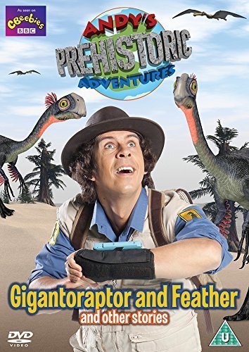 DVD cover featuring Andy with dinosaurs in a prehistoric landscape.