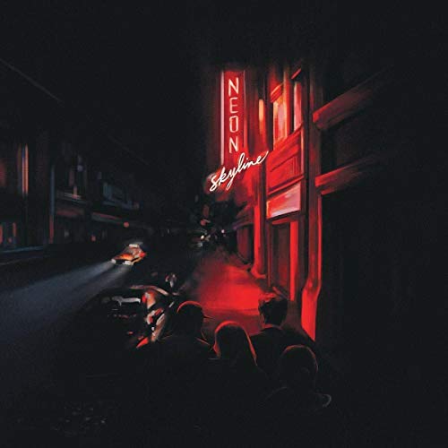 Album cover: dark street scene with red neon "Neon Skyline" sign, people sitting outside.