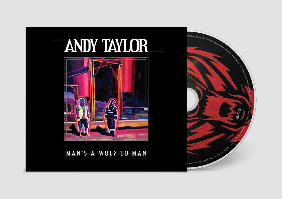 "CD case with black cover and red wolf design on the disc inside."