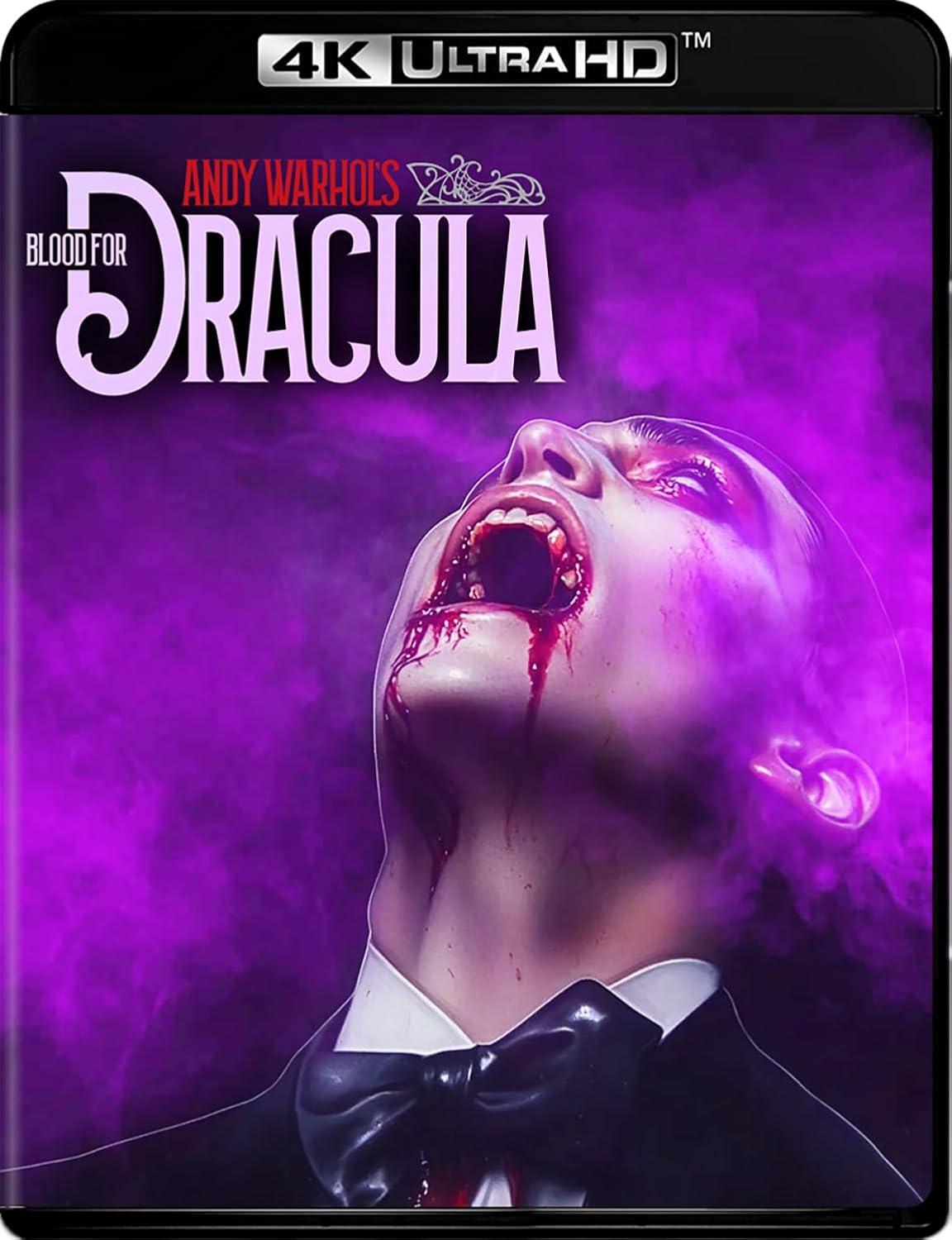 Blu-ray cover for "Blood for Dracula" featuring a woman with blood on her lips.