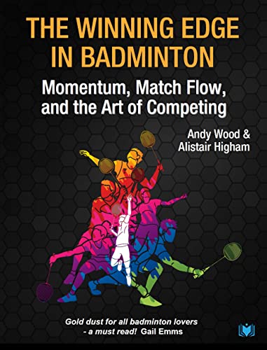 Book cover titled The Winning Edge in Badminton with colorful silhouettes of badminton players.