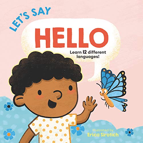 Book cover with a child, butterfly, and the word "HELLO" in large letters.