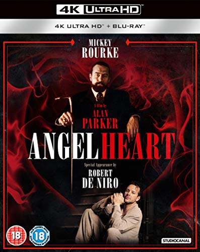 Angel Heart 4K Blu-ray cover featuring Mickey Rourke in a dark, dramatic scene.
