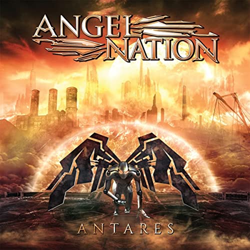 Angel Nation "Antares" CD cover: futuristic city with winged figure.
