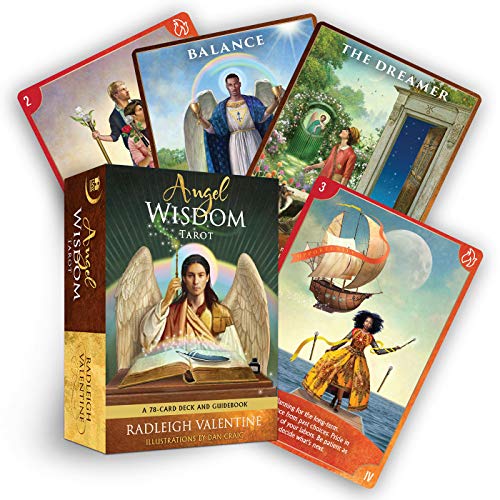 Angel Wisdom Tarot deck and guidebook with angelic and illustrative card designs.