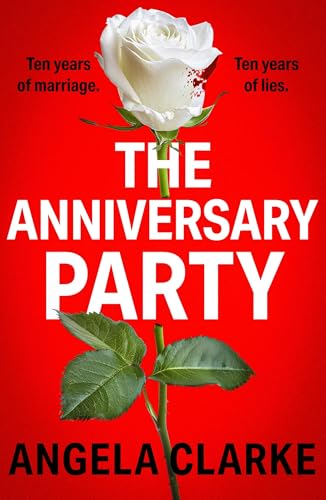 Red book cover with a white rose, stained with red, and title text.