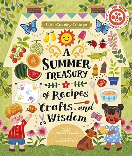 Book cover with summer illustrations, children, and a dog in flowers.