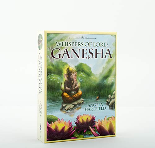 Boxed oracle cards depicting Lord Ganesha amidst lush greenery and lotus flowers.