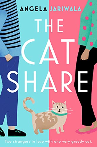 Book cover: two people and an orange cat against a blue/pink background.
