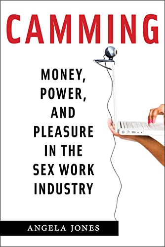 Book cover with red text, a hand holding a laptop, and a webcam.