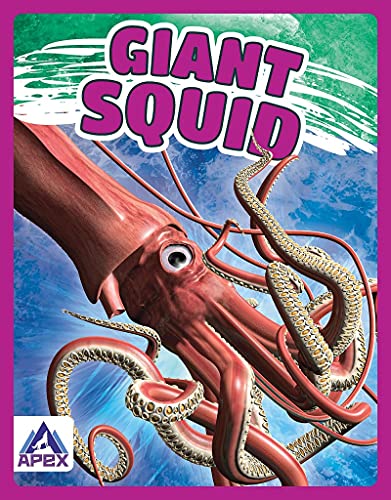 Illustration of a giant squid with tentacles, against a blue ocean background.