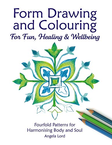 Book cover featuring a symmetrical blue and green floral pattern with three colored pencils.