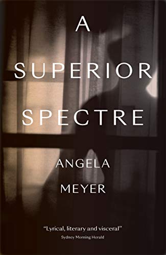 Book cover for A Superior Spectre by Angela Meyer showing a shadowy figure behind curtains.