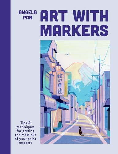 Book cover: illustrated street scene with mountains, titled "Art with Markers".