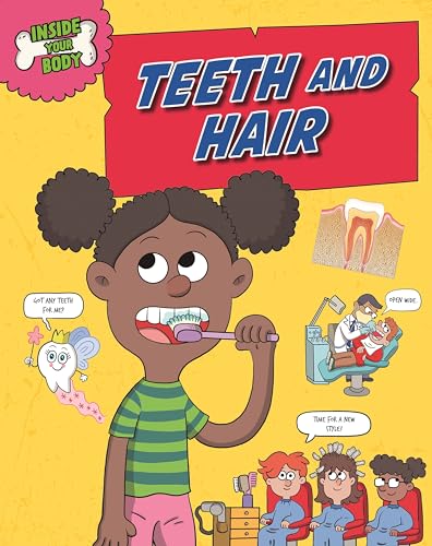 Book cover depicting teeth and hair, likely with anatomical illustrations for children.
