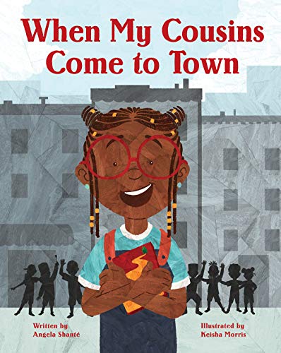 Book cover: smiling girl with braids, red glasses, and silhouettes of children.