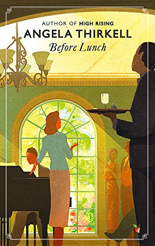 Book cover illustration showing a woman standing by a piano and a waiter serving.