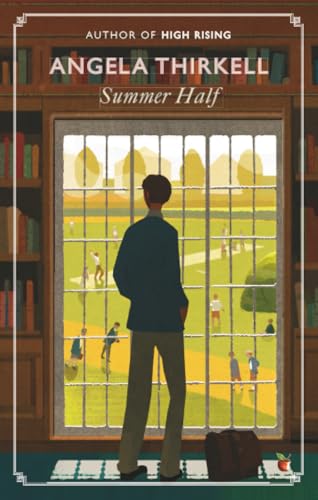 Book cover: man at window overlooking a field with figures.