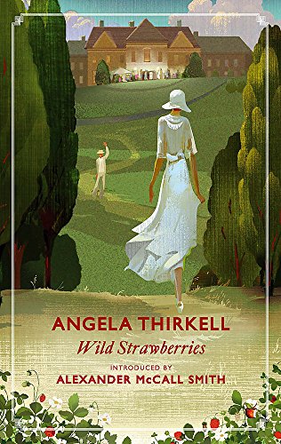 A woman in a white dress walks toward a large house in this illustration.
