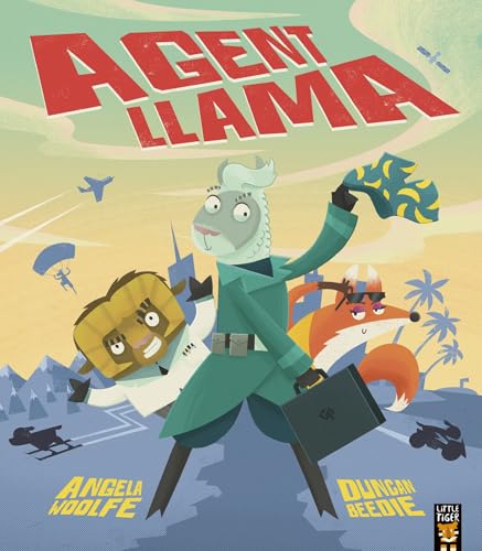 Book cover: llama spy with fox and bear, illustrated style.