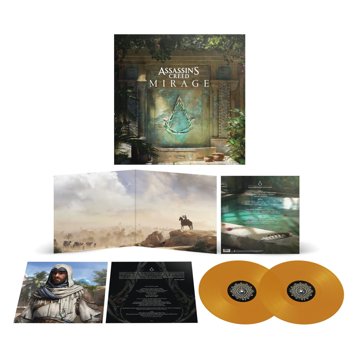 Assassin's Creed Mirage vinyl soundtrack with artwork of a desert city.