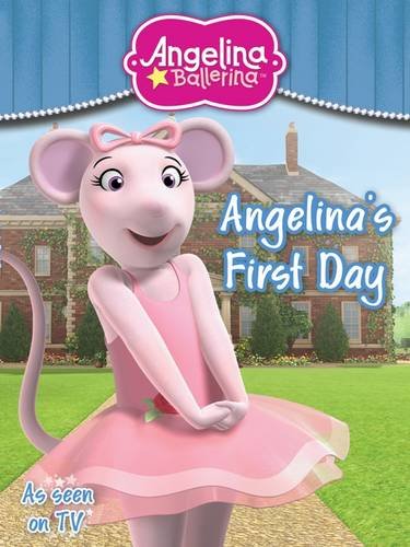 Angelina Ballerina, a pink mouse, stands before a large house.