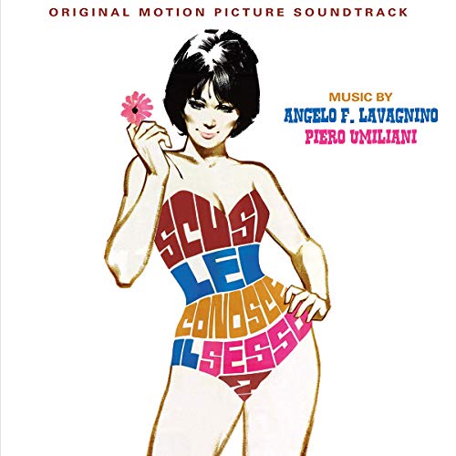 "Album cover with cartoon woman in swimsuit, holding a flower, on a white background."