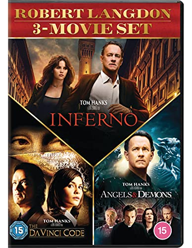 Robert Langdon 3-movie DVD set featuring Tom Hanks in Inferno, Da Vinci Code, and Angels.