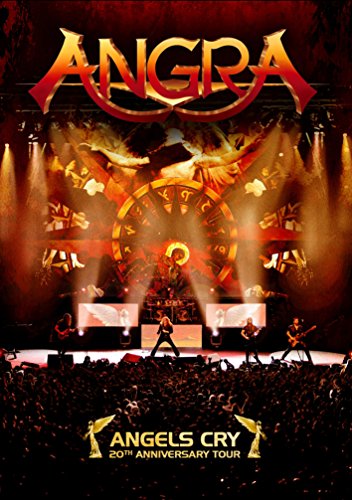 Angra band performing on stage with dramatic lighting and a crowd.