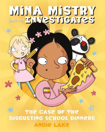 Book cover showing a girl holding a slice of pizza with a friend and panda.