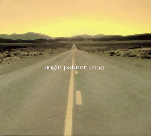"Album cover featuring a desert road with mountains in the background at sunset."
