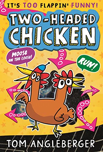 Cartoon illustration of a two-headed chicken with comical expressions and speech bubbles.