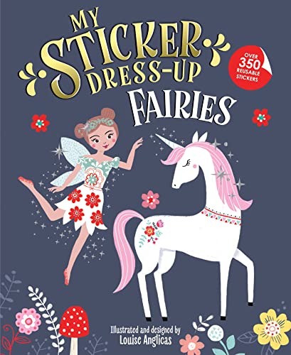 Fairy and unicorn illustration for a children’s sticker dress-up book.