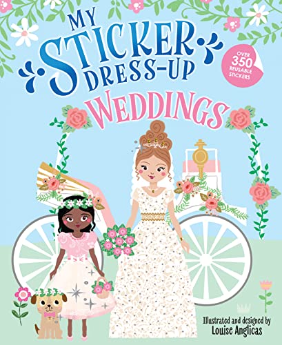 Sticker dress-up book cover featuring brides and wedding decorations.
