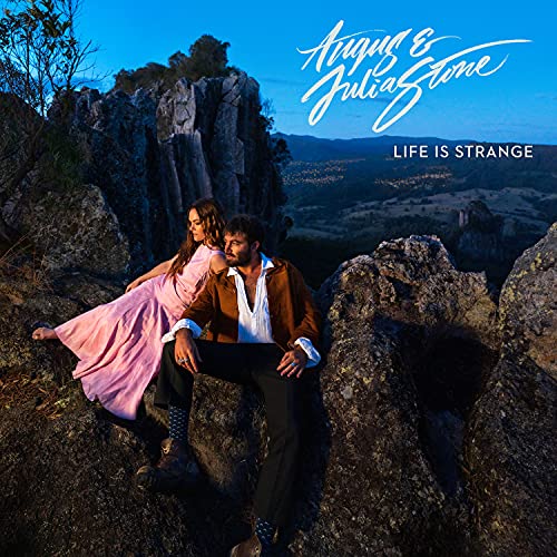Angus & Julia Stone album cover featuring a couple on rocky terrain.
