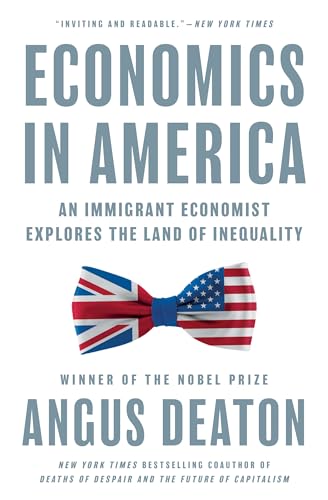 Book cover: “Economics in America” with a bow tie featuring US and UK flags.