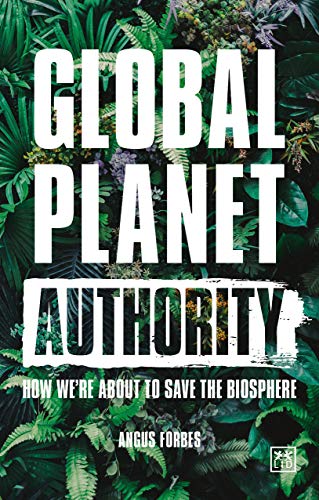 Book cover with large white text on a lush green tropical foliage background.