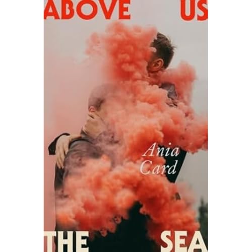 Book cover with two figures embraced amidst swirling red smoke.