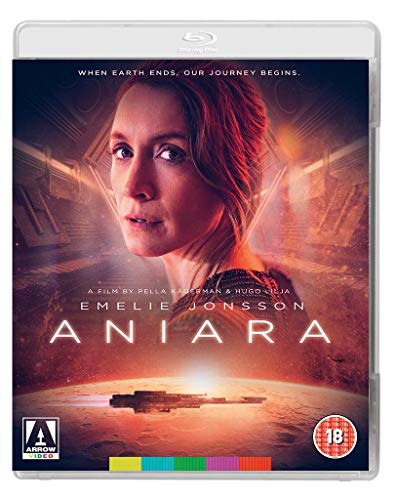 Blu-ray cover for sci-fi film Aniara, featuring a woman’s portrait.