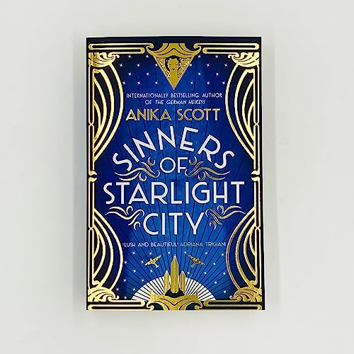 Book cover: “Sinners of Starlight City” with gold art deco design.