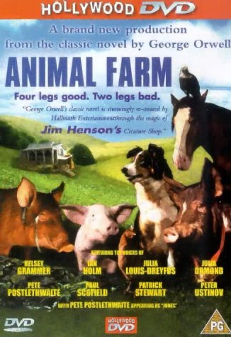 DVD cover for "Animal Farm" featuring animals in a field.