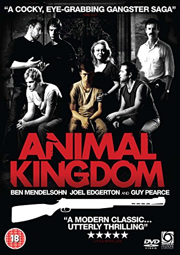 "DVD cover for 'Animal Kingdom' featuring a group of men and a shotgun."