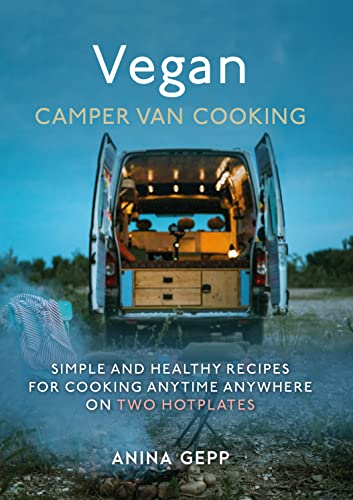 Book cover: camper van with open doors, food preparation inside.