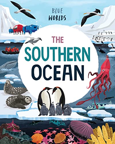 Book cover depicting Antarctic wildlife: penguins, seals, whales, and birds.